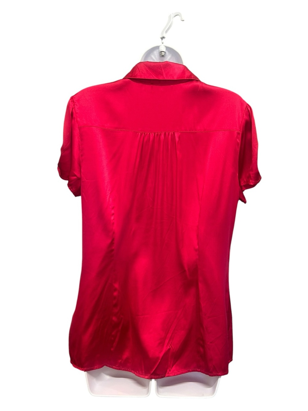 LE CHATEAU Red Satin Short Sleeve Blouse Silk Blend XL - Picture 5 of 7